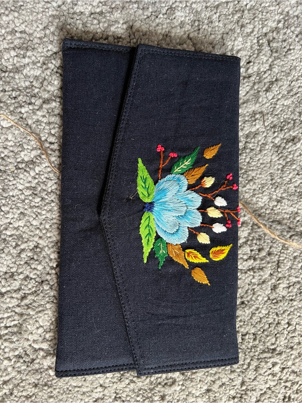 Women’s Black Jeans with Blue Floral Embroidery